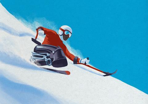 An image showing a skier on a sitski