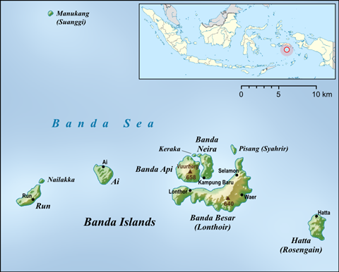 Map of the Banda Islands, Indonesia