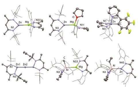 Complexes containing Zn–Mg, Zn–Zn–Zn, Zn–Al and Mg–Al bonds