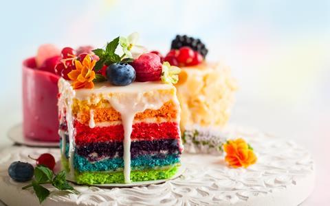 Slices of colourful cakes