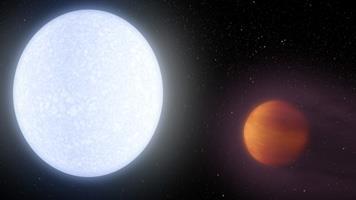 Image of KELT-9b orbiting its host star, KELT-9