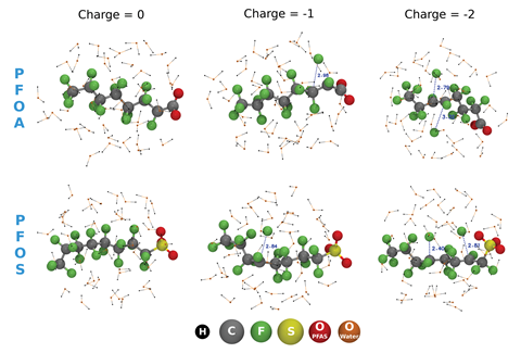 An image showing how both PFOA and PFOS were stable (i.e., no bond dissociation) during the entire simulation