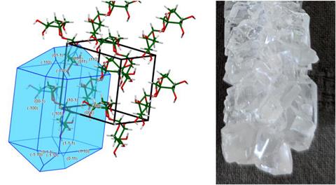A diagram and a photo of a crystal structure