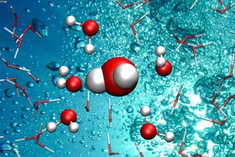 A digital image of water molecules