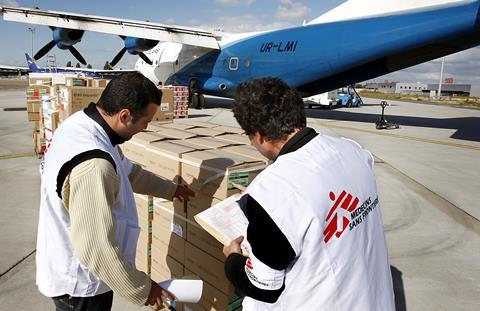 Medecins Sans Frontieres logistic center, in Bordeaux loading plane with food and medicine for Africa