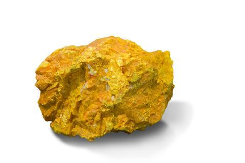 A close up of a sample of orpiment 