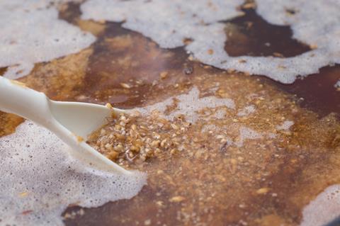 Barley malt during the mashing process of beer production