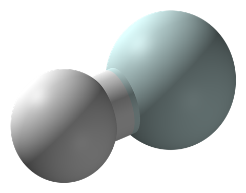 Ball-and-stick model of the helium hydride cation, HeH+.
