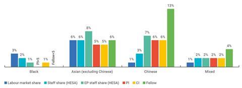 An image showing the share by ethnicity for all roles (2018-19)