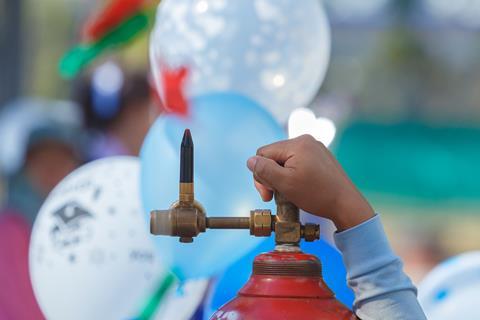 Helium canister, regulator and balloons