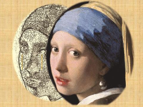 Crack cell networks on the Girl with a Pearl Earring by J. Vermeer