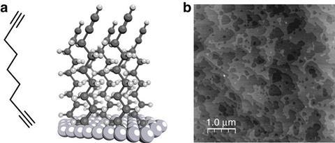 Self-assembled monolayer of nonadiyne on Si(−111) electrodes