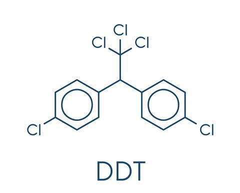 DDT (dichlorodiphenyltrichloroethane) molecule