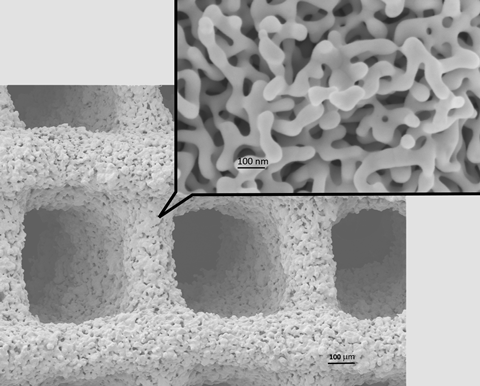 An image showing 3D printed hierarchical structures similar to a woodpile