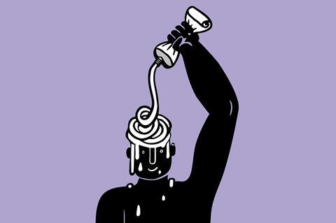 Cartoon of Neil putting sunscreen on his head