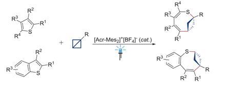 Scheme showing the photochemical skeletal ring enlargement of thiophenes through insertion of bicyclobutanes