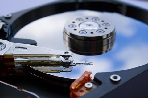 Close up of a computer hard drive