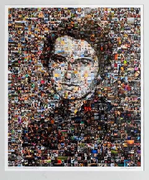 A portrait of Rosalind Franklin made up of a collage of modern photos