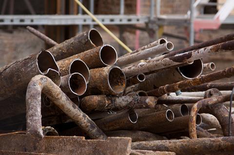 Old lead pipes on a construction sites