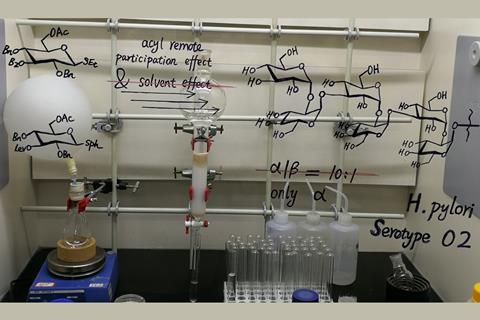 A scheme showing the total synthesis of the Helicobacter pylori serotype O2 O-antigen α-(1 → 2)- and α-(1 → 3)-linked oligoglucosides