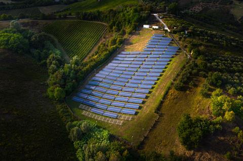 An aerial photo showing solar panels