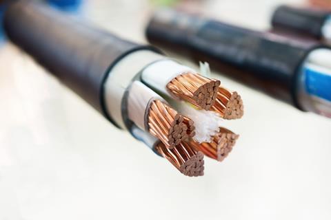 A cross-section of a copper cable
