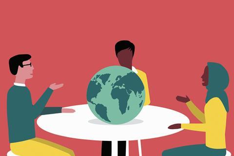 People talking at round table