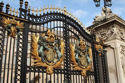 Close up shots of the gold detailing on the Buckingham Palace fence