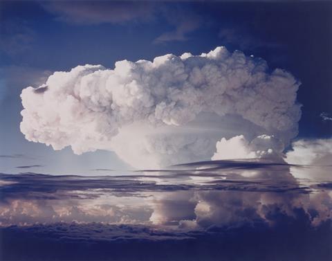 A photograph of a mushroom cloud following a hydrogen bomb explosion