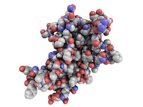 Chemical structure of human growth hormone (hGH, Somatotropin) molecule