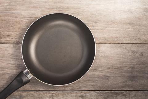 A photograph of a non-stick frying pan