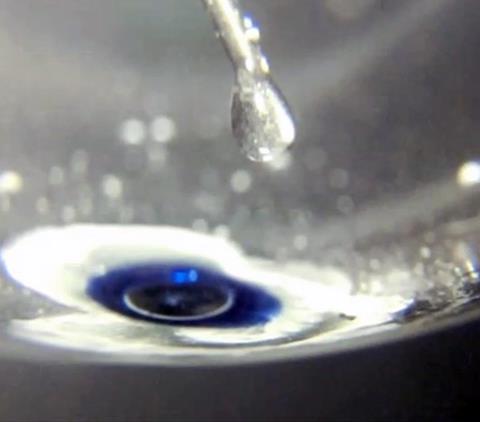 Solvated electrons are liberated when sodium reacts with water, briefly turning the water blue