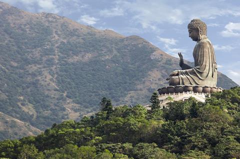 Po Lin Monastery at Lantau Island with large Buddha statue, Hong Kong