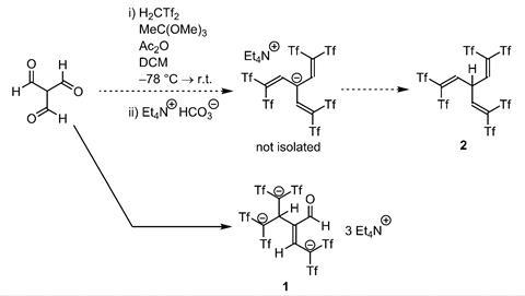 Synthetic route to tricarbanion 1. Tf SO2CF3