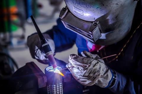 Welder is welding Tungsten Inert Gas welding