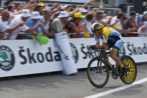 Lance Armstrong of Team Astana finishes the last 150 meters of the 2009 Tour de France on July 4, 2009 in Monaco.