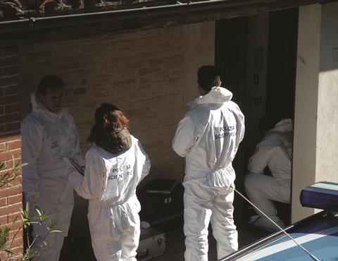 Forensic scientists at the scene of the crime (Meredith Kercher murder)