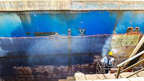 Anti fouling treatment on ship hull at dry dock