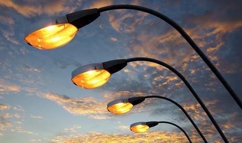 Street light against twilight background