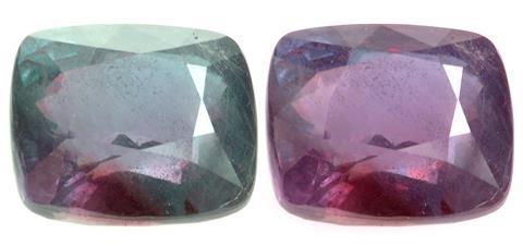 Alexandrite Cushion, 26.75 cts. Bluish green in daylight and purple red under incandescent light
