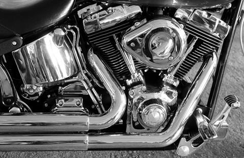 Shiny chromium plated v-shaped motorbike engine