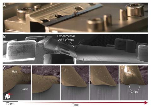 An image showing the in situ SEM haircutting experiments