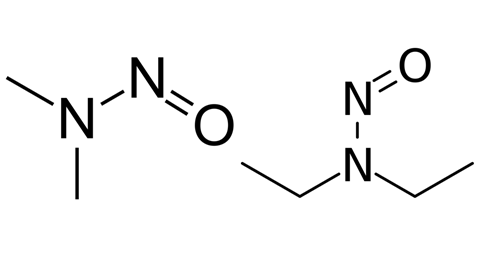 Image shows NDMA (left) and NDEA (right) chemical illustration