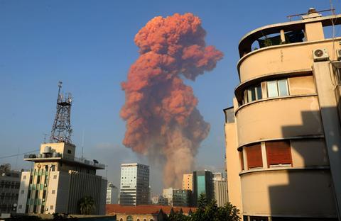 An image showing the pink cloud from the Beirut blast