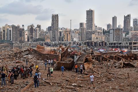 An image showing the aftermath of the Beirut explosion