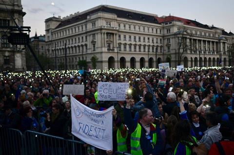 Demonstrators protest against HE law amendment in Budapest