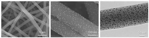 Microscopy images of bimetallic nanoparticles on carbon nanofibers