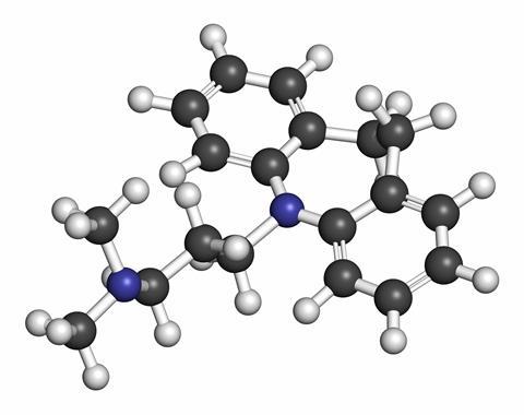 Imipramine antidepressant drug molecule