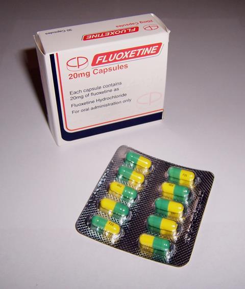 Fluoxetine (also known as Prozac) medication box