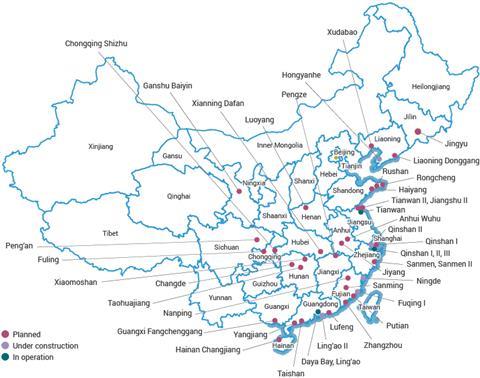 sites of npps in china